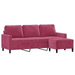 vidaXL Canapea cu 3 locuri și taburet, roșu vin, 180 cm, catifea vidaXL Canapea cu 3 locuri și taburet, roșu vin, 180 cm, catifea