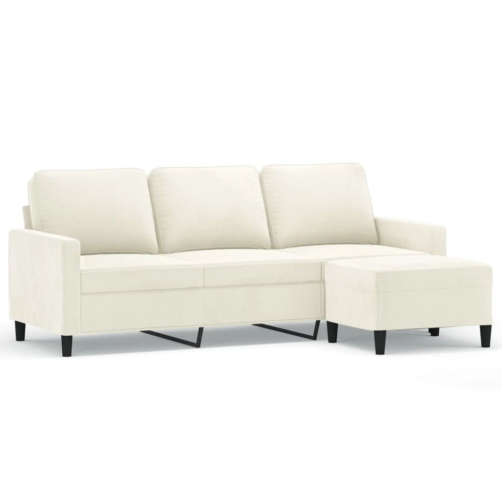 vidaXL Canapea cu 3 locuri și taburet, crem, 180 cm, catifea