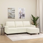 vidaXL Canapea cu 3 locuri și taburet, crem, 180 cm, catifea vidaXL Canapea cu 3 locuri și taburet, crem, 180 cm, catifea