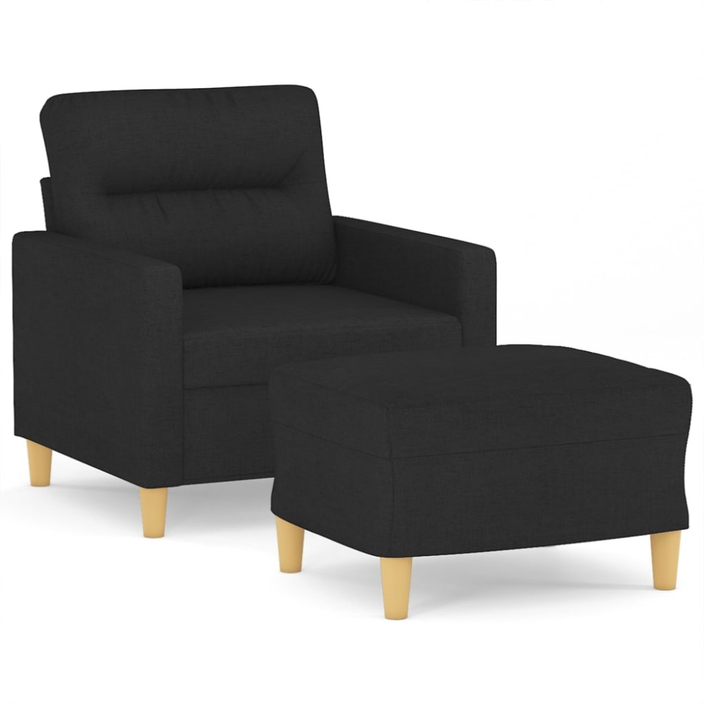 vidaXL Fotoliu canapea cu taburet, negru, 60 cm, material textil
