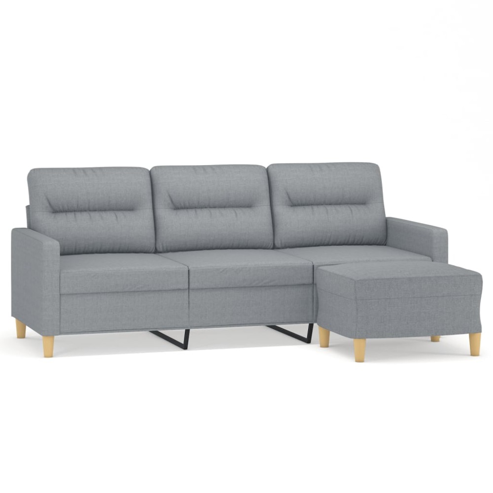 vidaXL Canapea cu 3 locuri și taburet, gri deschis, 180 cm, textil