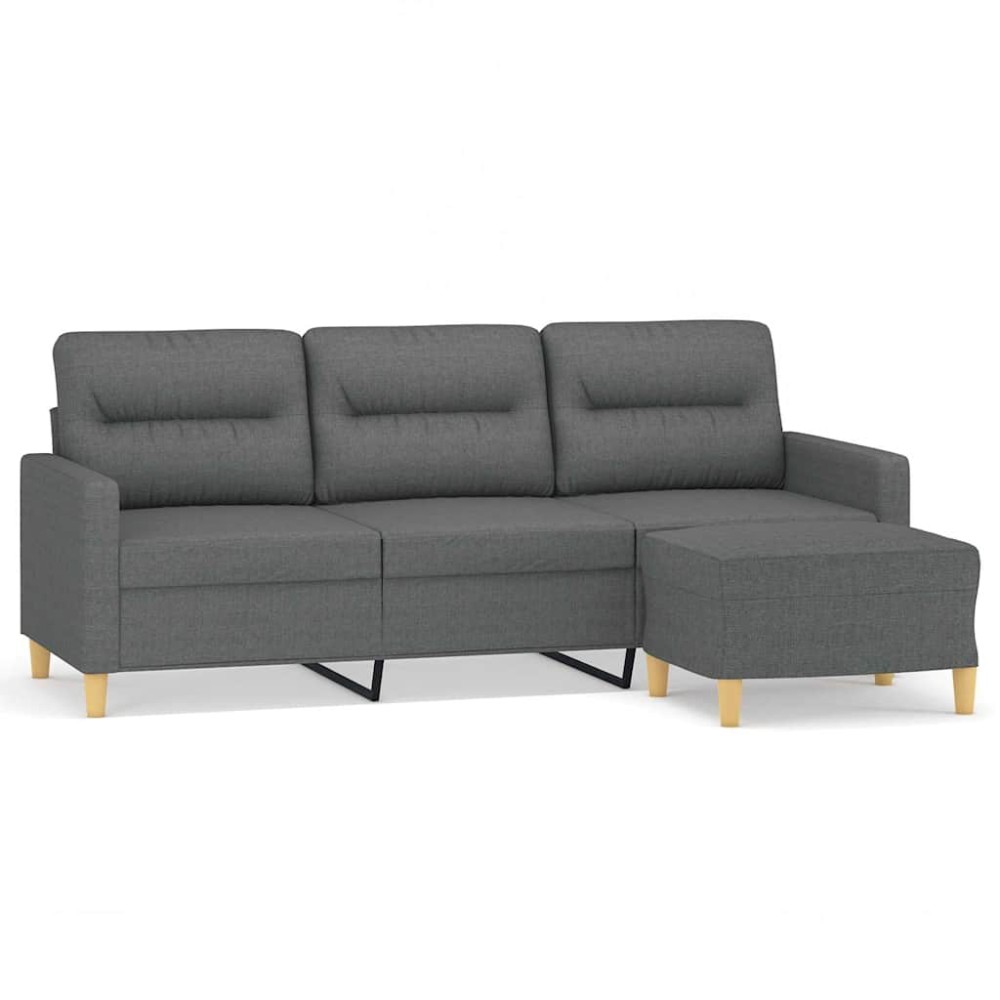 vidaXL Canapea cu 3 locuri și taburet, gri închis, 180 cm, textil