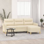 vidaXL Canapea cu 3 locuri cu taburet, crem, 180 cm, material textil vidaXL Canapea cu 3 locuri cu taburet, crem, 180 cm, material textil