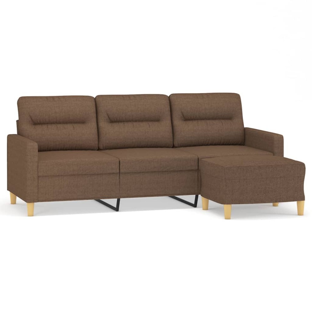 vidaXL Canapea cu 3 locuri cu taburet, maro, 180 cm, material textil