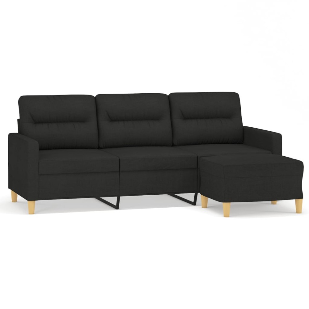 vidaXL Canapea cu 3 locuri cu taburet, negru, 180 cm, material textil