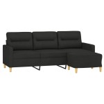 vidaXL Canapea cu 3 locuri cu taburet, negru, 180 cm, material textil vidaXL Canapea cu 3 locuri cu taburet, negru, 180 cm, material textil