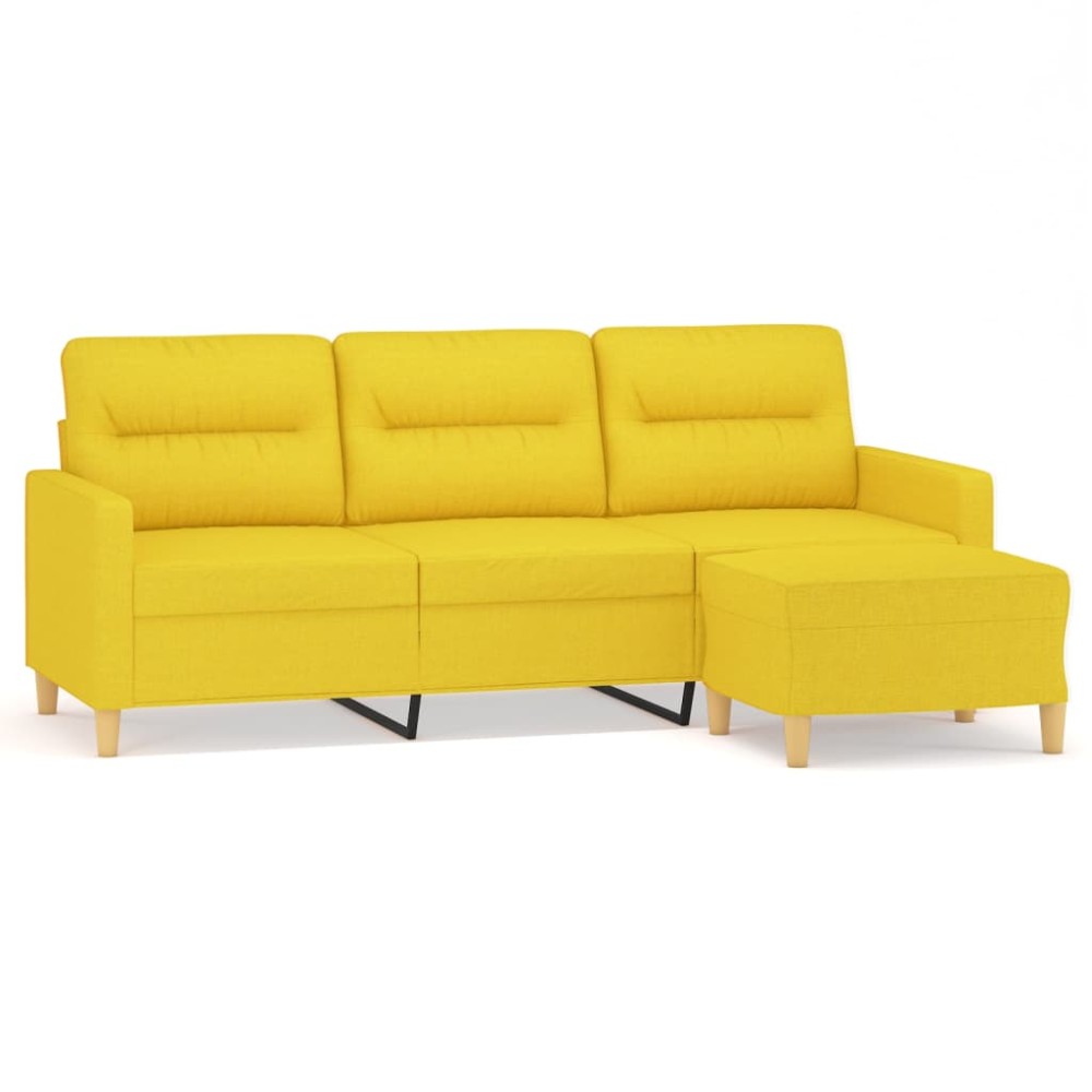 vidaXL Canapea cu 3 locuri și taburet, galben deschis, 180 cm, textil