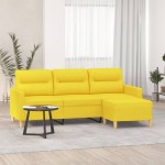 vidaXL Canapea cu 3 locuri și taburet, galben deschis, 180 cm, textil vidaXL Canapea cu 3 locuri și taburet, galben deschis, 180 cm, textil