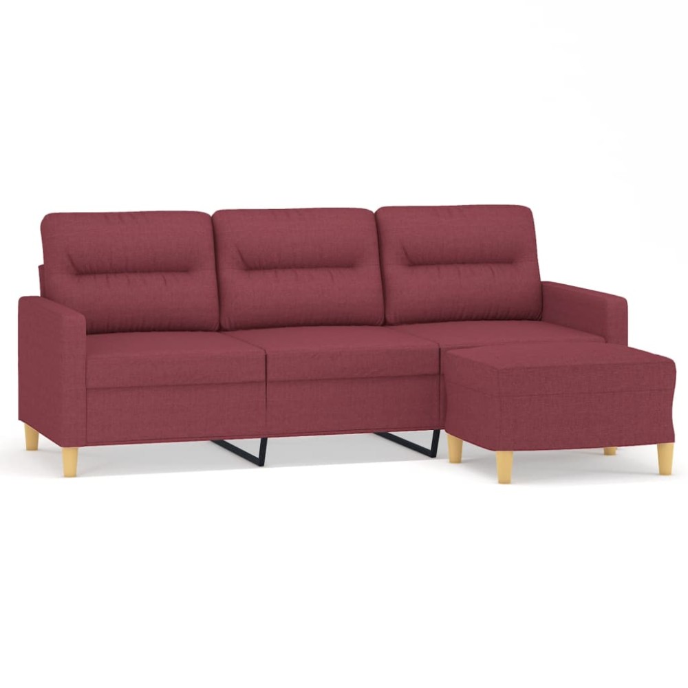 vidaXL Canapea cu 3 locuri și taburet, roșu vin, 180 cm, textil