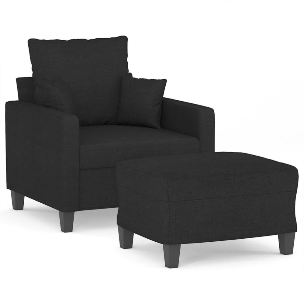 vidaXL Fotoliu canapea cu taburet, negru, 60 cm, material textil