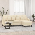 vidaXL Canapea cu 3 locuri cu taburet, crem, 180 cm, material textil vidaXL Canapea cu 3 locuri cu taburet, crem, 180 cm, material textil