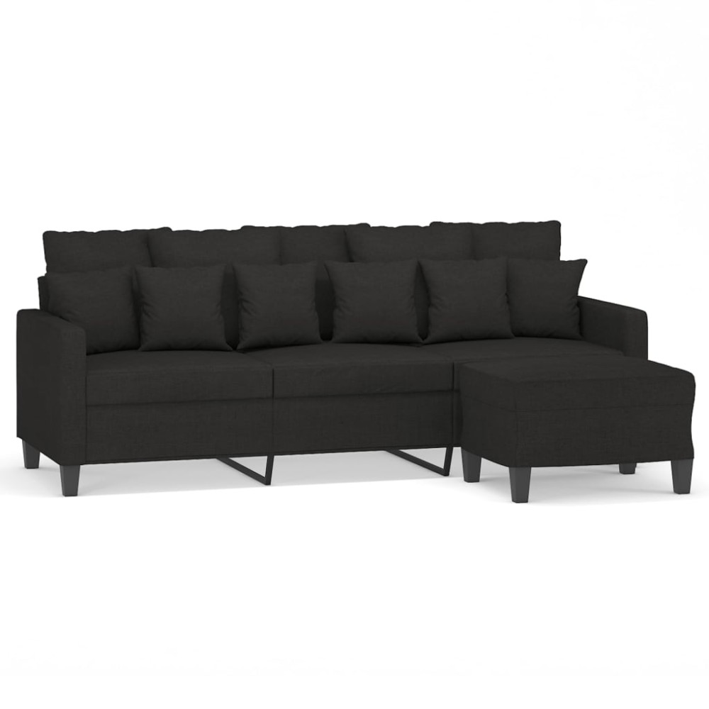 vidaXL Canapea cu 3 locuri cu taburet, negru, 180 cm, material textil