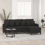 vidaXL Canapea cu 3 locuri cu taburet, negru, 180 cm, material textil vidaXL Canapea cu 3 locuri cu taburet, negru, 180 cm, material textil
