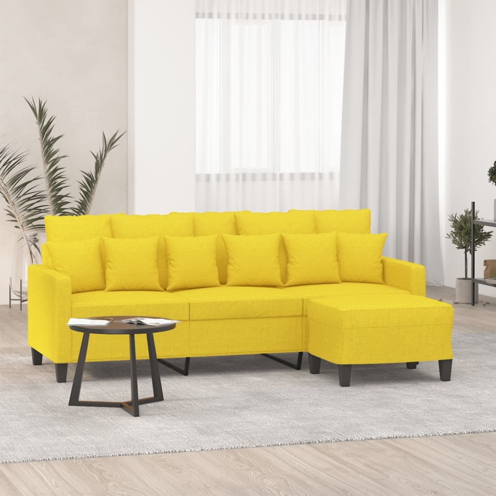 vidaXL Canapea cu 3 locuri și taburet, galben deschis, 180 cm, textil