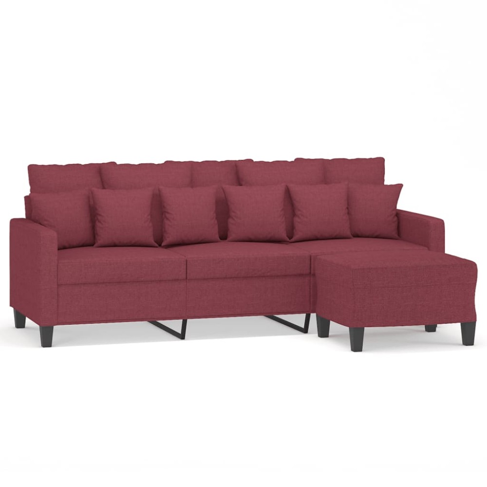 vidaXL Canapea cu 3 locuri și taburet, roșu vin, 180 cm, textil