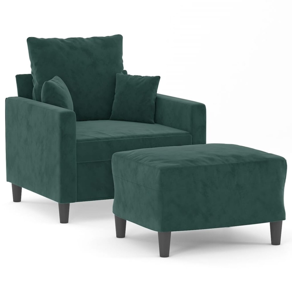 vidaXL Fotoliu canapea cu taburet, verde închis, 60 cm, catifea