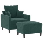 vidaXL Fotoliu canapea cu taburet, verde închis, 60 cm, catifea