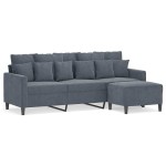 vidaXL Canapea cu 3 locuri și taburet, gri închis, 180 cm, catifea vidaXL Canapea cu 3 locuri și taburet, gri închis, 180 cm, catifea