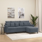 vidaXL Canapea cu 3 locuri și taburet, gri închis, 180 cm, catifea vidaXL Canapea cu 3 locuri și taburet, gri închis, 180 cm, catifea