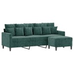 vidaXL Canapea cu 3 locuri și taburet, verde închis, 180 cm, catifea