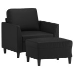 vidaXL Fotoliu canapea cu taburet, negru, 60 cm, piele ecologică