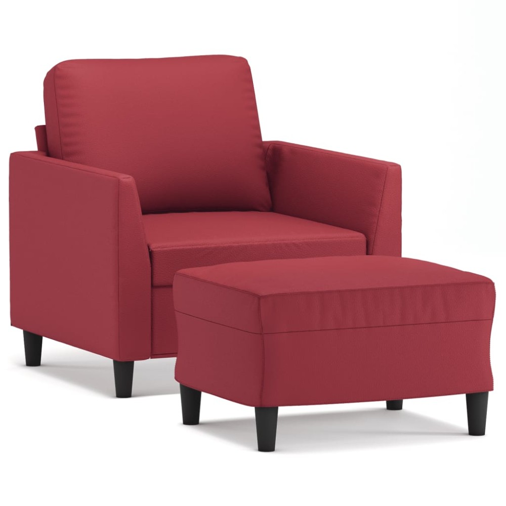 vidaXL Fotoliu canapea cu taburet, roșu vin, 60 cm, piele ecologică
