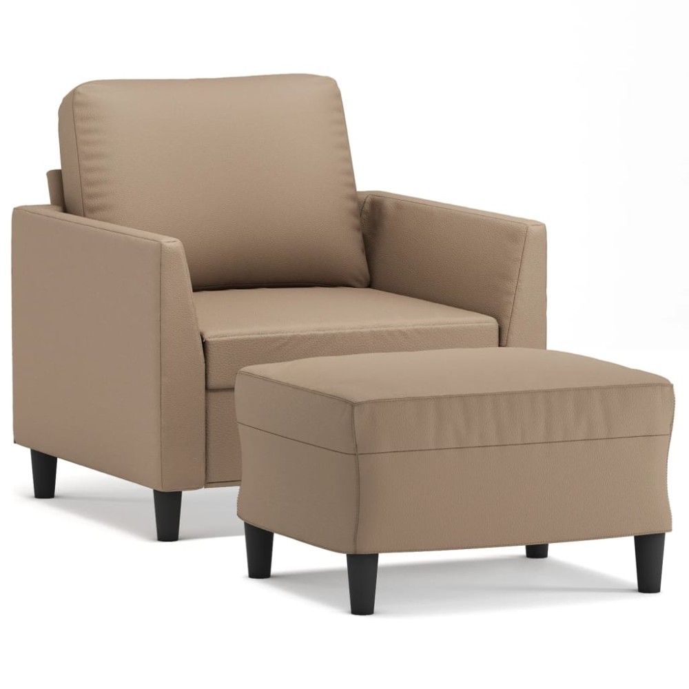 vidaXL Fotoliu canapea cu taburet, cappuccino, 60 cm, piele ecologică