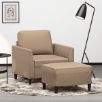 vidaXL Fotoliu canapea cu taburet, cappuccino, 60 cm, piele ecologică