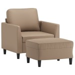 vidaXL Fotoliu canapea cu taburet, cappuccino, 60 cm, piele ecologică