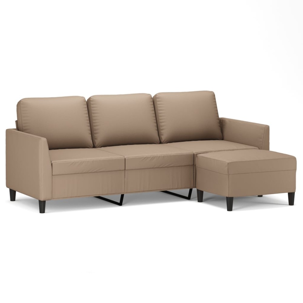 vidaXL Canapea cu 3 locuri / taburet cappuccino 180 cm piele ecologică