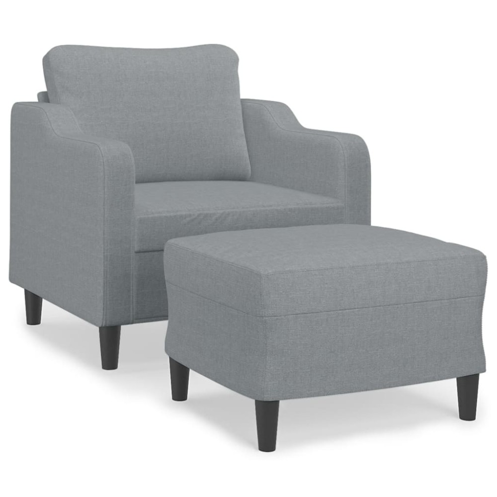 vidaXL Fotoliu canapea cu taburet, gri deschis, 60 cm, textil