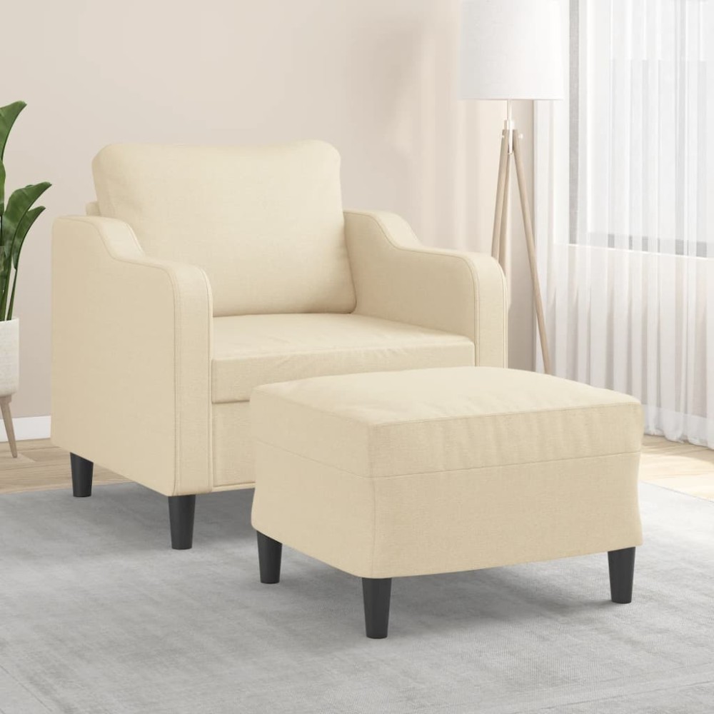 vidaXL Fotoliu canapea cu taburet, crem, 60 cm, material textil