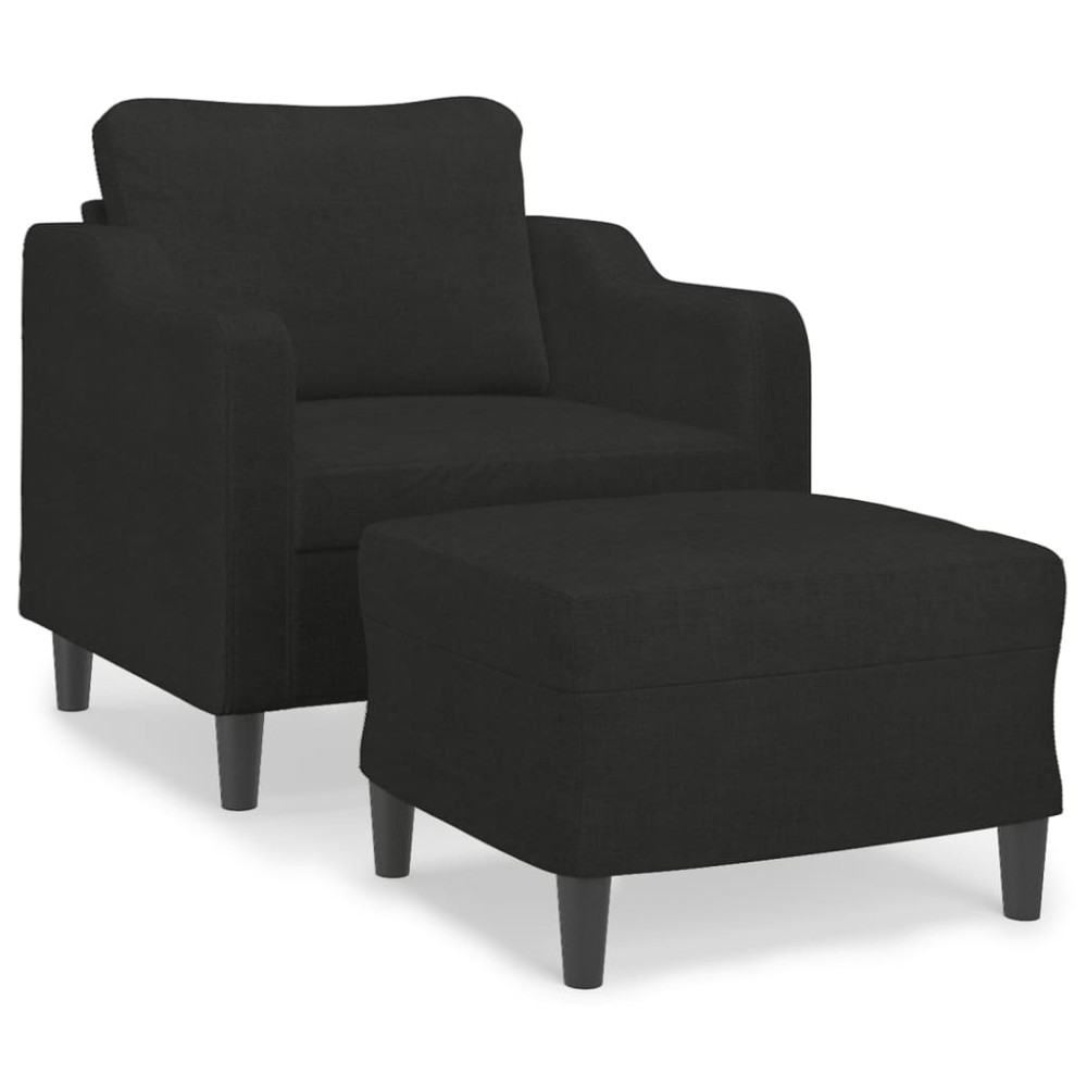 vidaXL Fotoliu canapea cu taburet, negru, 60 cm, material textil