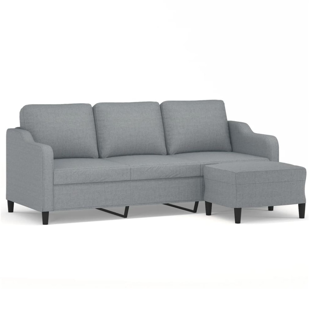 vidaXL Canapea cu 3 locuri și taburet, gri deschis, 180 cm, textil