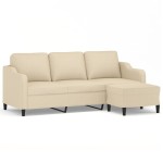 vidaXL Canapea cu 3 locuri cu taburet, crem, 180 cm, material textil vidaXL Canapea cu 3 locuri cu taburet, crem, 180 cm, material textil
