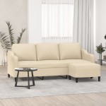 vidaXL Canapea cu 3 locuri cu taburet, crem, 180 cm, material textil vidaXL Canapea cu 3 locuri cu taburet, crem, 180 cm, material textil