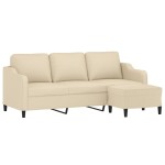 vidaXL Canapea cu 3 locuri cu taburet, crem, 180 cm, material textil vidaXL Canapea cu 3 locuri cu taburet, crem, 180 cm, material textil