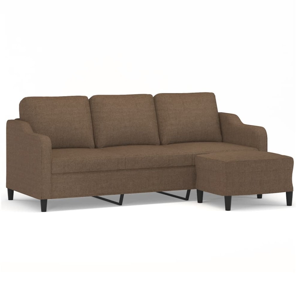 vidaXL Canapea cu 3 locuri cu taburet, maro, 180 cm, material textil