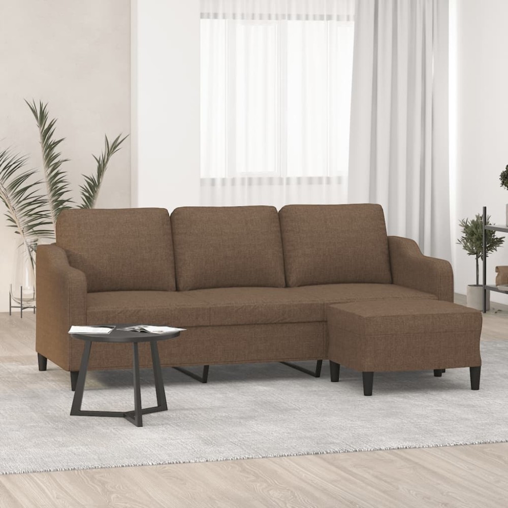 vidaXL Canapea cu 3 locuri cu taburet, maro, 180 cm, material textil