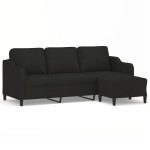vidaXL Canapea cu 3 locuri cu taburet, negru, 180 cm, material textil vidaXL Canapea cu 3 locuri cu taburet, negru, 180 cm, material textil