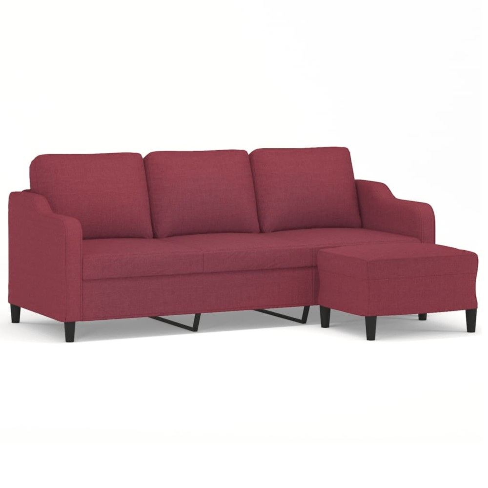 vidaXL Canapea cu 3 locuri și taburet, roșu vin, 180 cm, textil