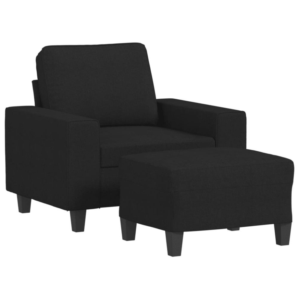 vidaXL Fotoliu canapea cu taburet, negru, 60 cm, material textil