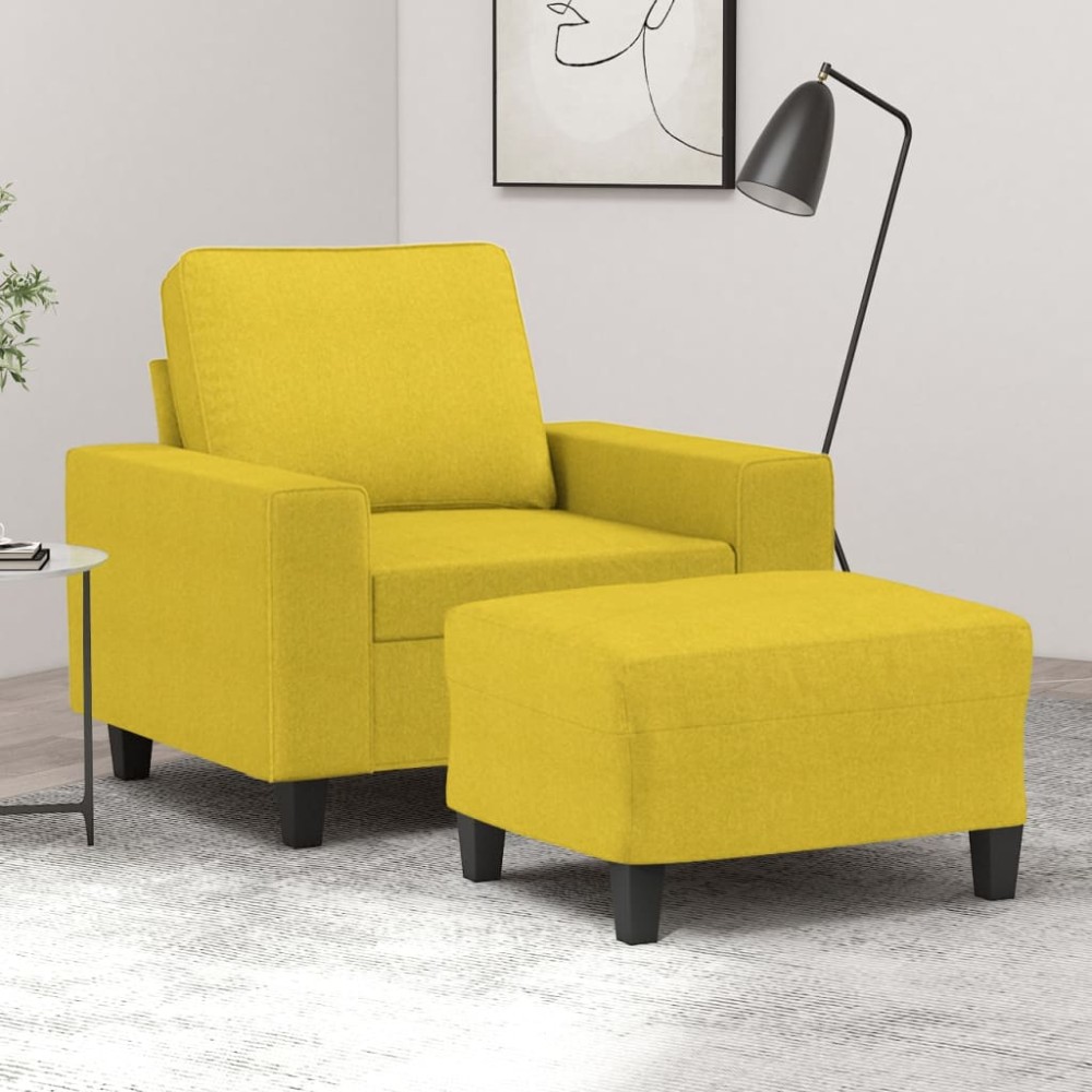 vidaXL Fotoliu canapea cu taburet, galben deschis, 60 cm, textil