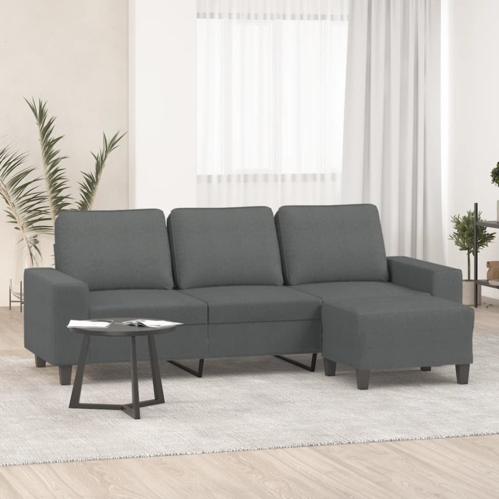 vidaXL Canapea cu 3 locuri și taburet, gri închis, 180 cm, textil