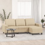 vidaXL Canapea cu 3 locuri cu taburet, crem, 180 cm, material textil vidaXL Canapea cu 3 locuri cu taburet, crem, 180 cm, material textil