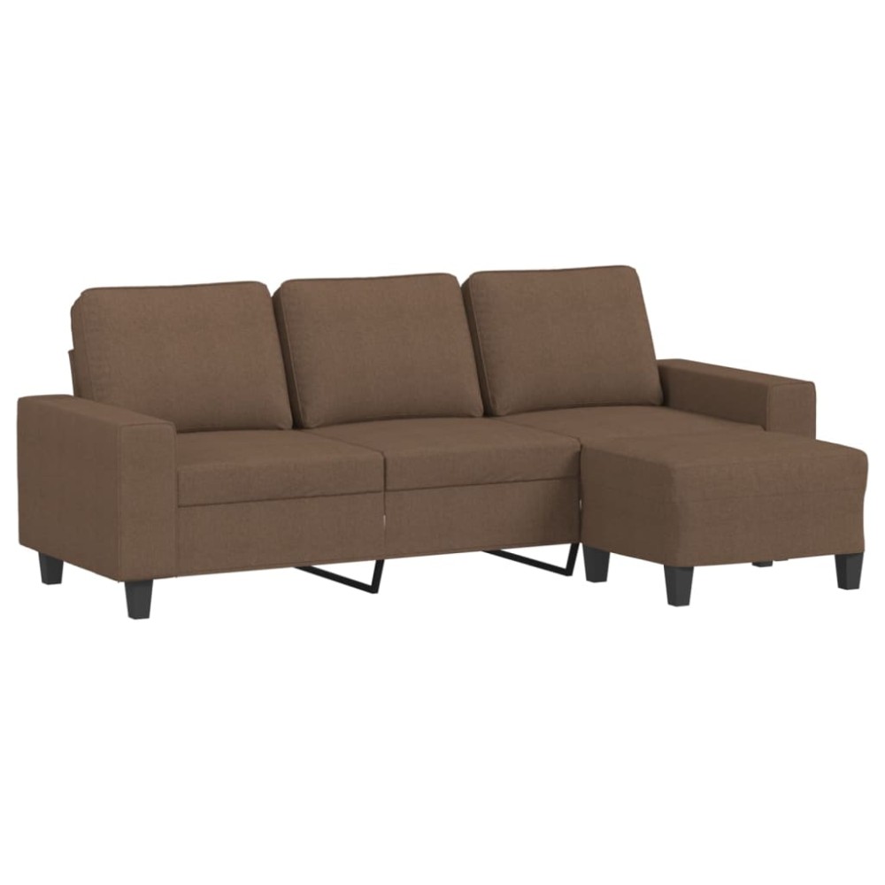 vidaXL Canapea cu 3 locuri cu taburet, maro, 180 cm, material textil