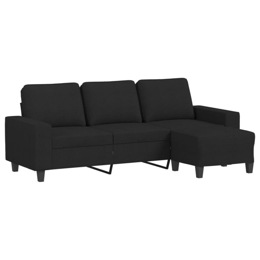 vidaXL Canapea cu 3 locuri cu taburet, negru, 180 cm, material textil