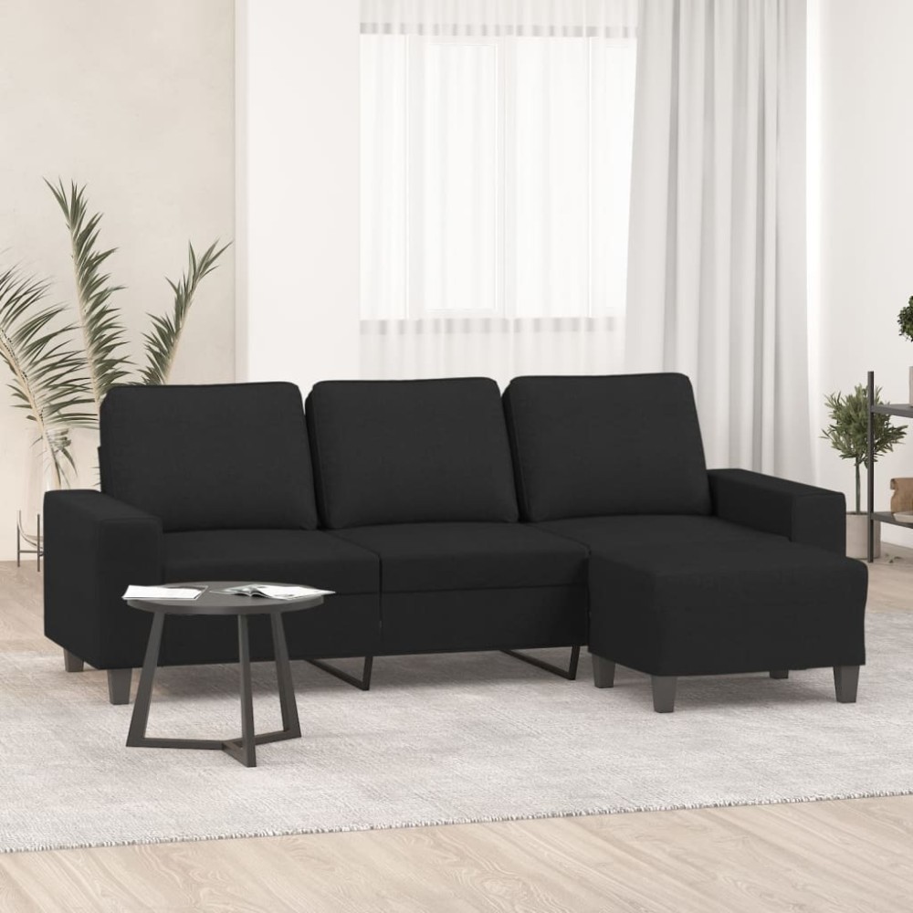 vidaXL Canapea cu 3 locuri cu taburet, negru, 180 cm, material textil