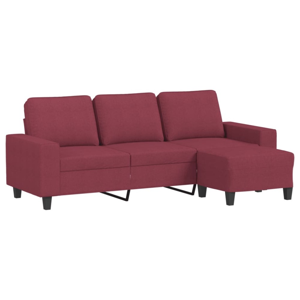 vidaXL Canapea cu 3 locuri și taburet, roșu vin, 180 cm, textil