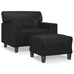 vidaXL Fotoliu canapea cu taburet, negru, 60 cm, piele ecologică